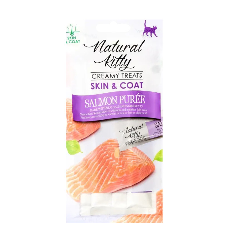 Natural Kitty FUNKCYJNY kremowy przysmak puree z ŁOSOSIA - skóra i sierść